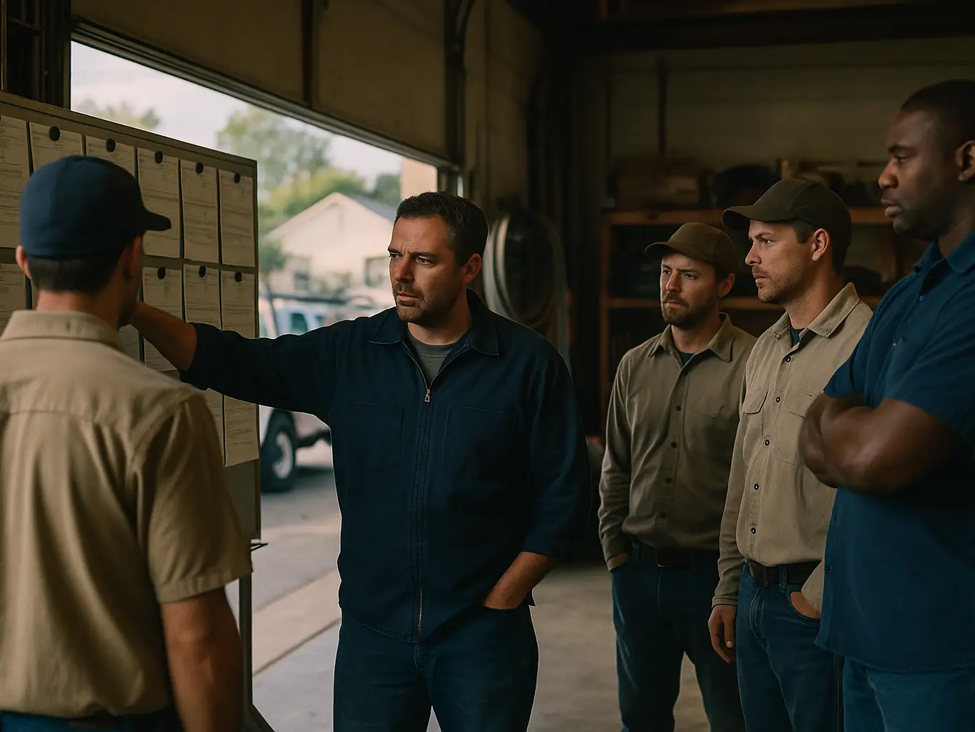 Electrical crew at their morning shop meeting