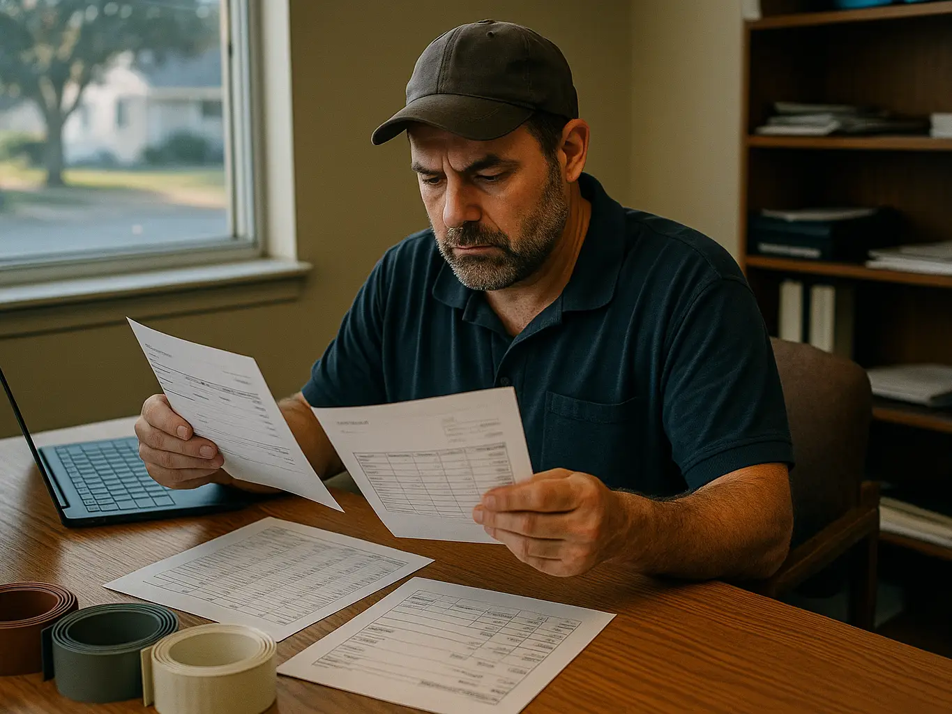 Gutter company owner comparing shared lead costs against guard project margins