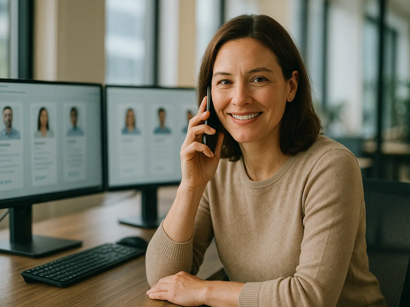 Headhunter working a vetted candidate shortlist during a direct outreach call