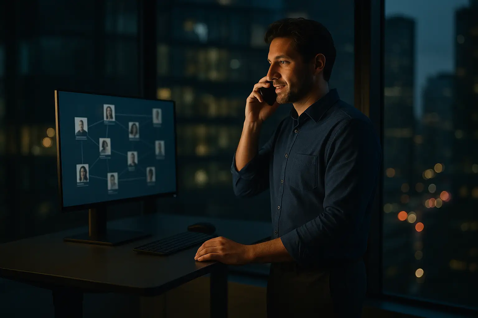 Sales headhunter making a direct outreach call beside a candidate market map